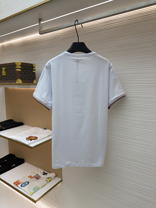 モンクレール スーパーコピーロゴ入りトリコロールトリトリムコットン半袖Tシャツ