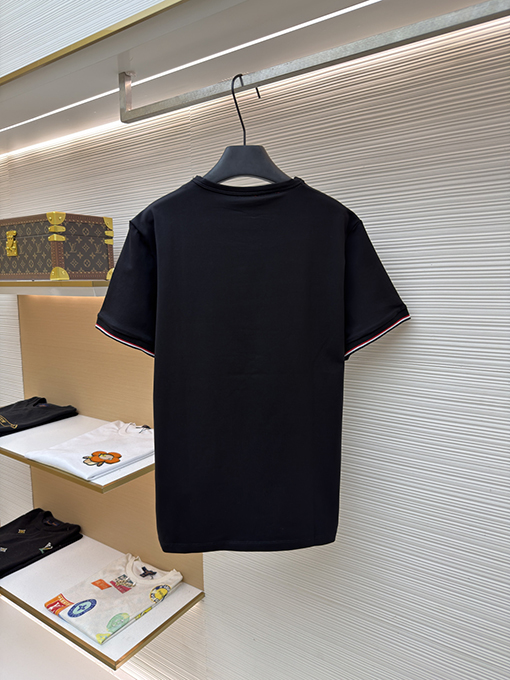 モンクレール スーパーコピーロゴ入りトリコロールトリトリムコットン半袖Tシャツ