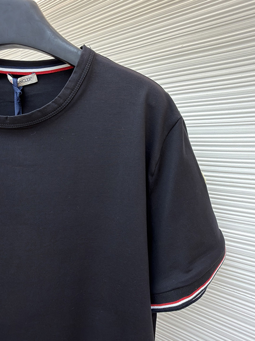 モンクレール スーパーコピーロゴ入りトリコロールトリトリムコットン半袖Tシャツ
