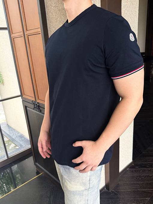 モンクレール スーパーコピーロゴ入りトリコロールトリトリムコットン半袖Tシャツ