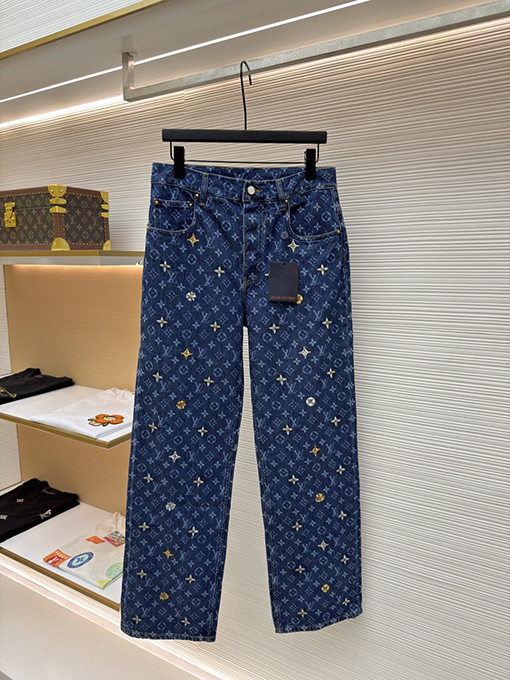 ルイヴィトン 文字ジャカードデイジー刺繍入りデニムスケートボードパンツ