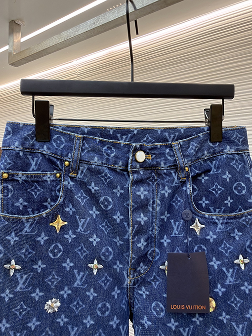 ルイヴィトン 文字ジャカードデイジー刺繍入りデニムスケートボードパンツ