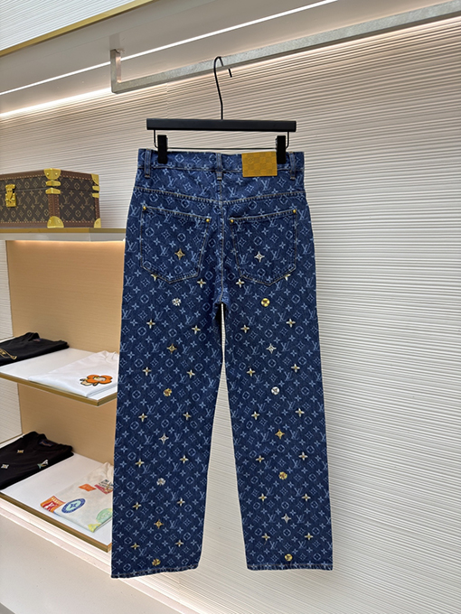 ルイヴィトン 文字ジャカードデイジー刺繍入りデニムスケートボードパンツ