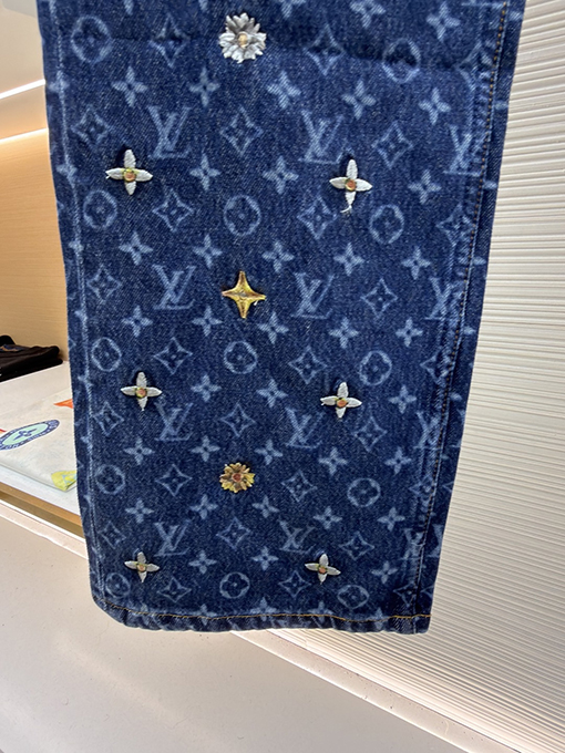 ルイヴィトン 文字ジャカードデイジー刺繍入りデニムスケートボードパンツ