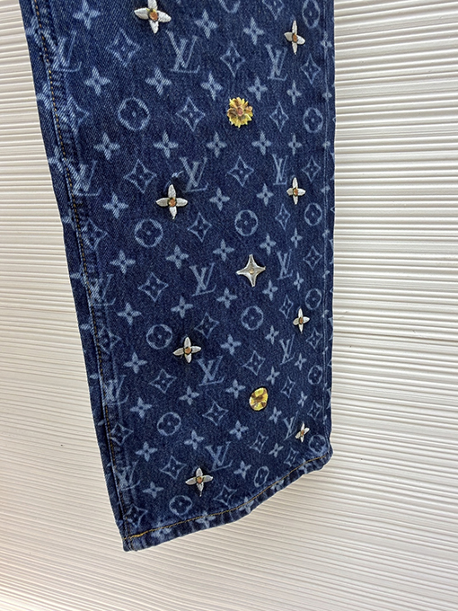 ルイヴィトン 文字ジャカードデイジー刺繍入りデニムスケートボードパンツ