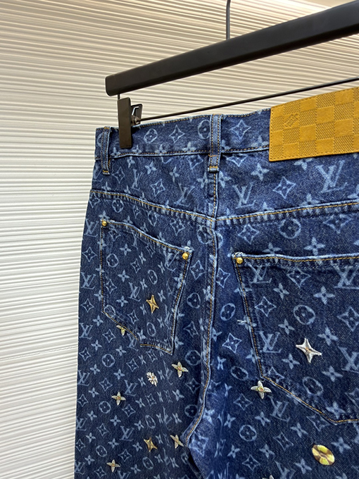 ルイヴィトン 文字ジャカードデイジー刺繍入りデニムスケートボードパンツ