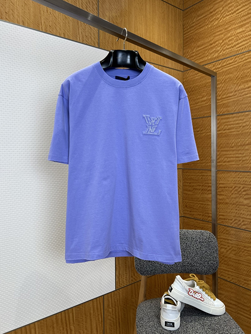 ルイヴィトンスーパーコピー LV 刺繍ロゴ入りクルーネック半袖Tシャツ