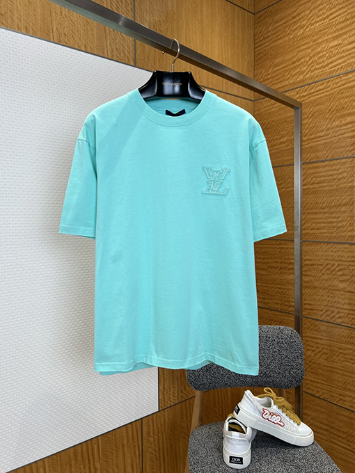 ルイヴィトンスーパーコピー LV 刺繍ロゴ入りクルーネック半袖Tシャツ