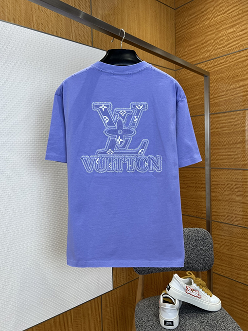 ルイヴィトンスーパーコピー LV 刺繍ロゴ入りクルーネック半袖Tシャツ