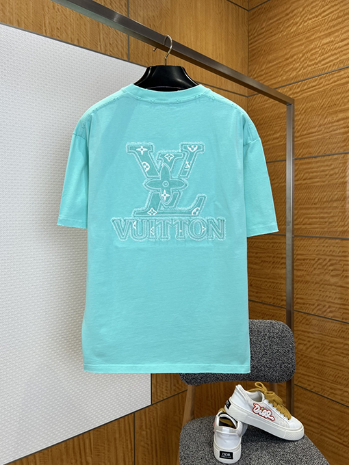 ルイヴィトンスーパーコピー LV 刺繍ロゴ入りクルーネック半袖Tシャツ