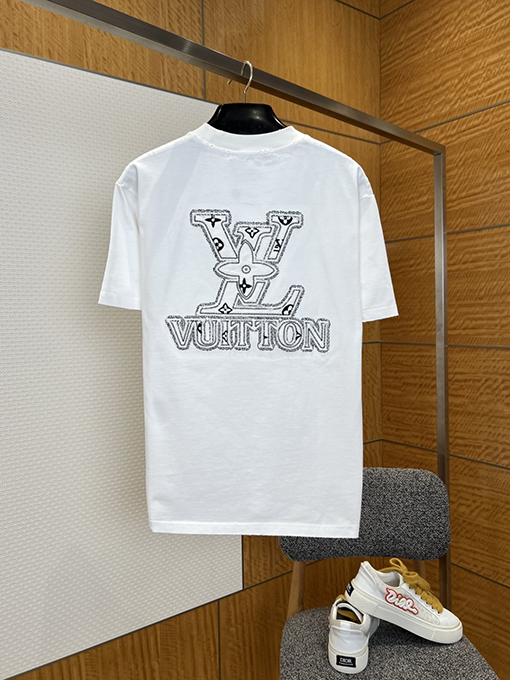 ルイヴィトンスーパーコピー LV 刺繍ロゴ入りクルーネック半袖Tシャツ