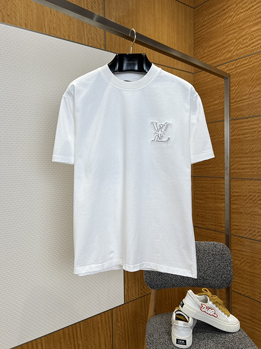 ルイヴィトンスーパーコピー LV 刺繍ロゴ入りクルーネック半袖Tシャツ