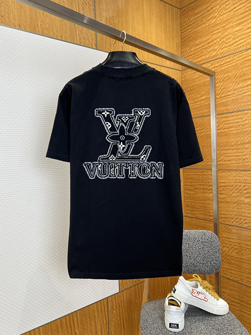 ルイヴィトンスーパーコピー LV 刺繍ロゴ入りクルーネック半袖Tシャツ
