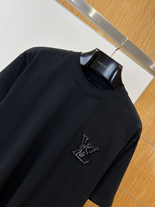 ルイヴィトンスーパーコピー LV 刺繍ロゴ入りクルーネック半袖Tシャツ