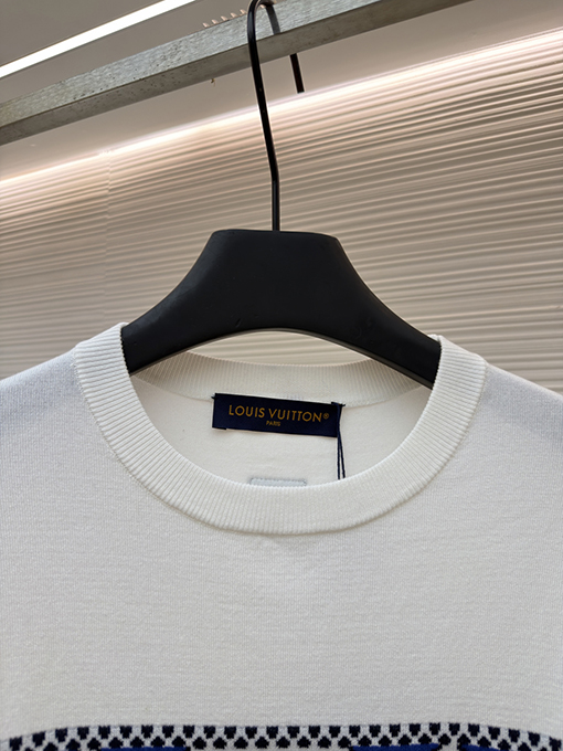 ルイヴィトン 文字ジャカード柄のカラーブロックニット半袖Tシャツ