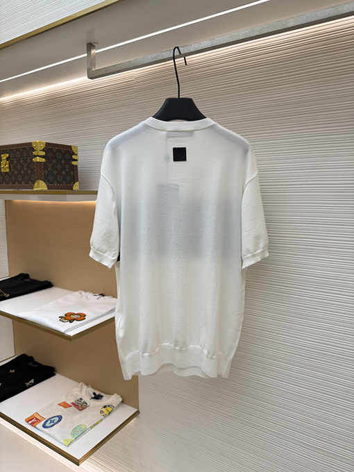 ルイヴィトン 文字ジャカード柄のカラーブロックニット半袖Tシャツ