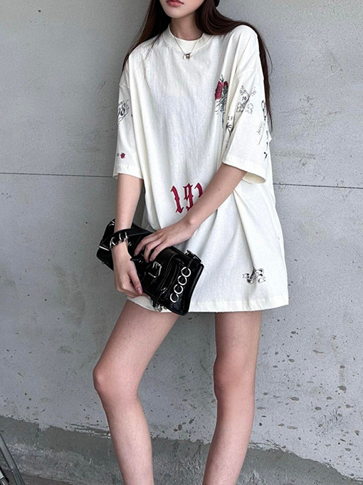 バレンシアガコピー 1917 TATTOO タトゥー柄のニット半袖Tシャツ