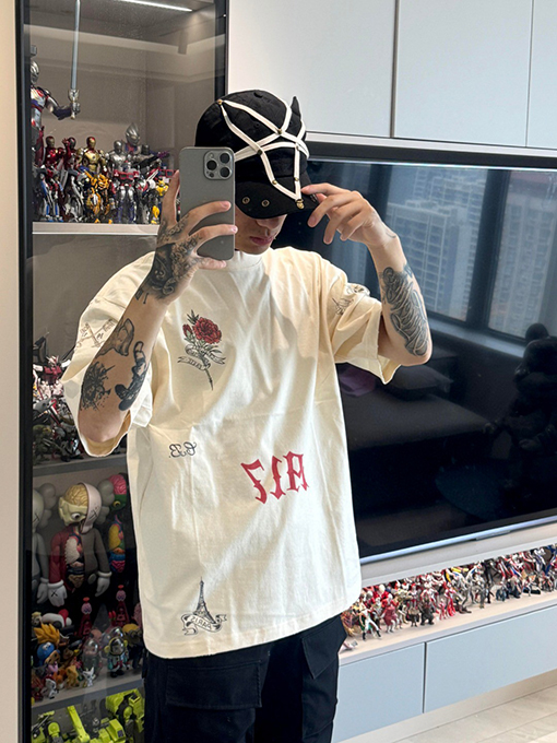 バレンシアガコピー 1917 TATTOO タトゥー柄のニット半袖Tシャツ