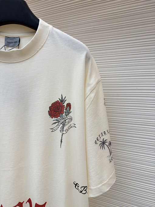 バレンシアガコピー 1917 TATTOO タトゥー柄のニット半袖Tシャツ