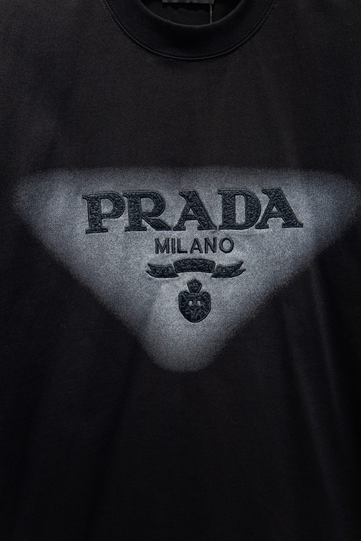プラダスーパーコピー PRADA 刺繍ロゴ入り三角形プリント半袖Tシャツ