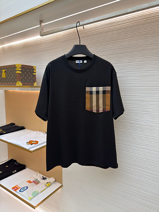 バーバリーコピー ポケット付きチェック柄半袖Tシャツ
