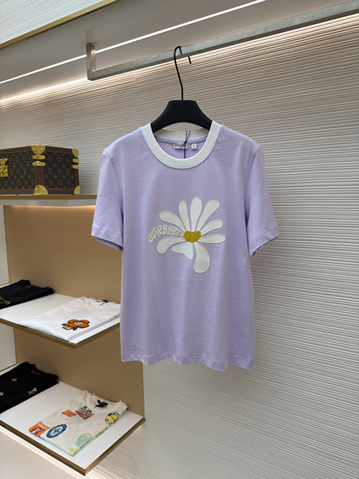 バーバリーコピー レディースデイジー刺繍入り半袖Tシャツ