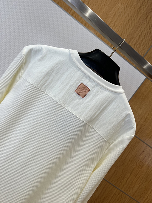 ルイヴィトンスーパーコピー ワッフル模様の刺繍入りラウンドネック長袖シャツ