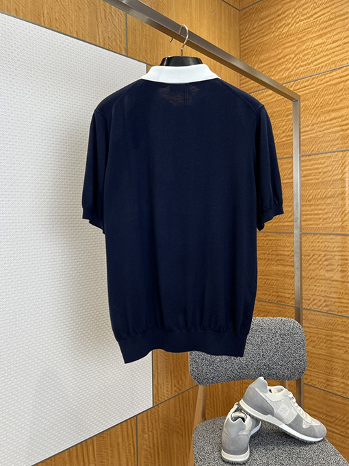セリーヌ 刺繍入りカラーブロック襟付きニット半袖ポロシャツ