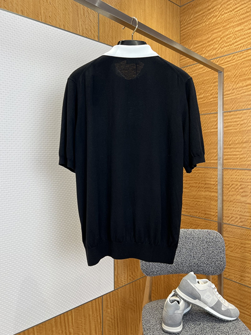 セリーヌ 刺繍入りカラーブロック襟付きニット半袖ポロシャツ