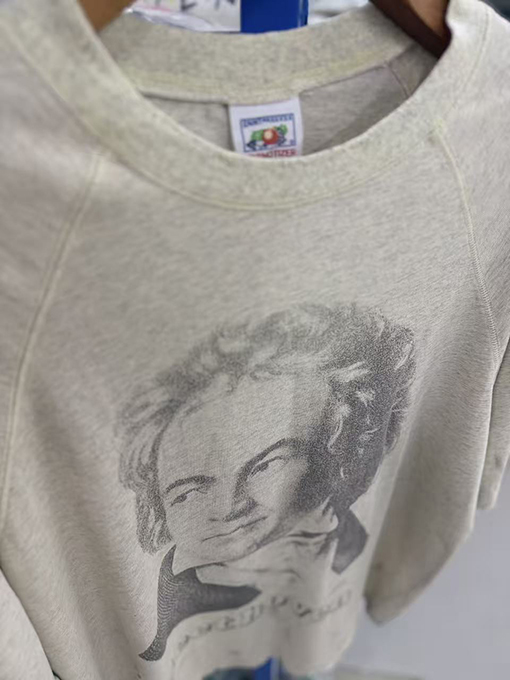 セントマイケルコピー BEETHORVEN ネックアセンブリプリントウォッシュダメージ手描きスプラッター 半袖Tシャツ