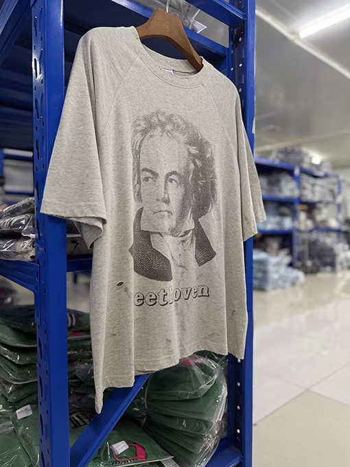 セントマイケルコピー BEETHORVEN ネックアセンブリプリントウォッシュダメージ手描きスプラッター 半袖Tシャツ