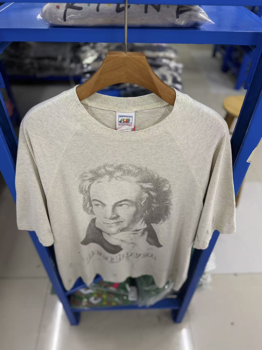 セントマイケルコピー BEETHORVEN ネックアセンブリプリントウォッシュダメージ手描きスプラッター 半袖Tシャツ