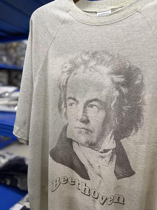 セントマイケルコピー BEETHORVEN ネックアセンブリプリントウォッシュダメージ手描きスプラッター 半袖Tシャツ