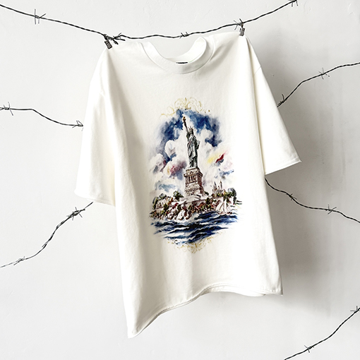 セントマイケルスーパーコピー クラシックコラボレーション油絵自由の女神限定半袖Tシャツ
