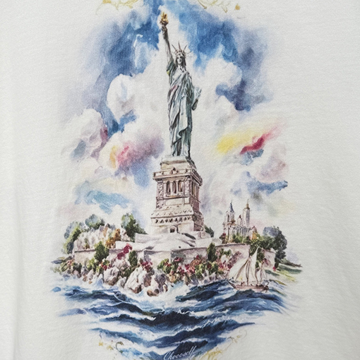セントマイケルスーパーコピー クラシックコラボレーション油絵自由の女神限定半袖Tシャツ