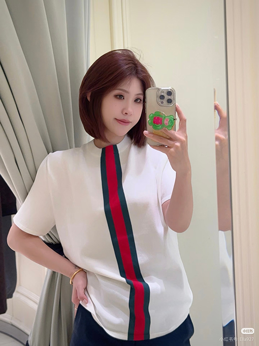 グッチコピー リボン装飾付きニット半袖Tシャツ