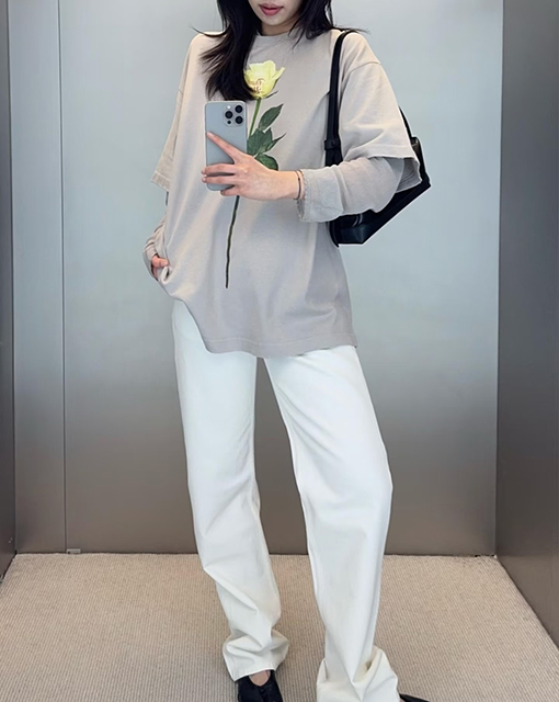 アクネストゥディオズ Acne Studios ローズプリントメッシュフェイクツーピース長袖シャツ