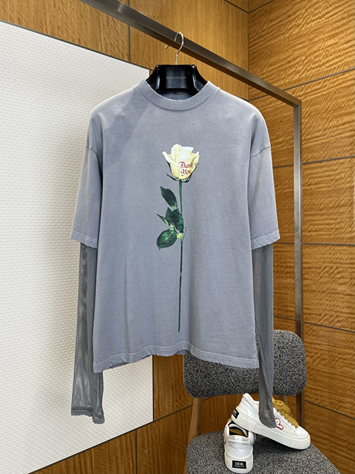 アクネストゥディオズ Acne Studios ローズプリントメッシュフェイクツーピース長袖シャツ