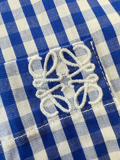 ロエベ 刺繍ロゴ入りチェック柄半袖シャツ