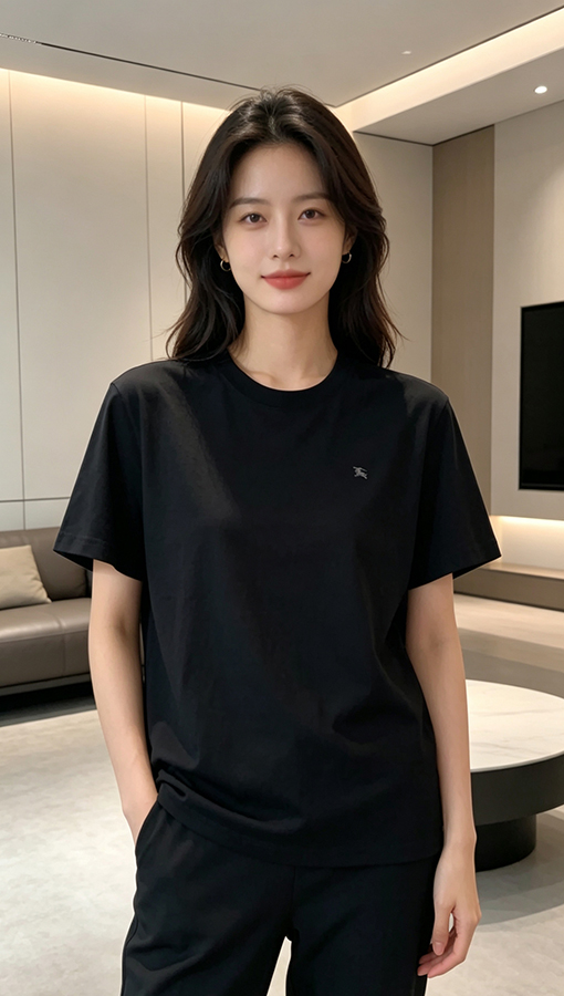 バーバリーコピー メタルウォーホースのロゴ入り無地カジュアル半袖Tシャツ