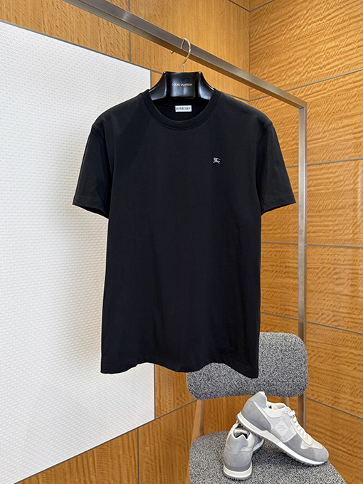 バーバリーコピー メタルウォーホースのロゴ入り無地カジュアル半袖Tシャツ