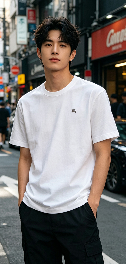 バーバリーコピー メタルウォーホースのロゴ入り無地カジュアル半袖Tシャツ