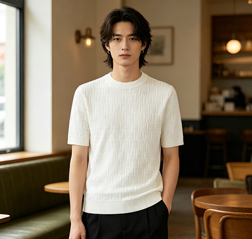 フェンディ ダブルFジャカードニット半袖Tシャツ