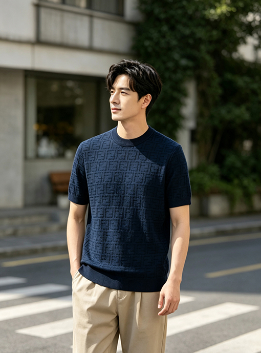 フェンディ ダブルFジャカードニット半袖Tシャツ