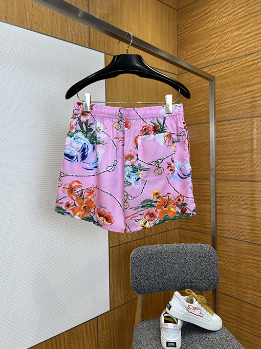 グッチコピー レトロな波模様と花柄プリントのカジュアルな半袖シャツとショートパンツのセット