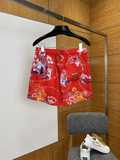 グッチコピー レトロな波模様と花柄プリントのカジュアルな半袖シャツとショートパンツのセット