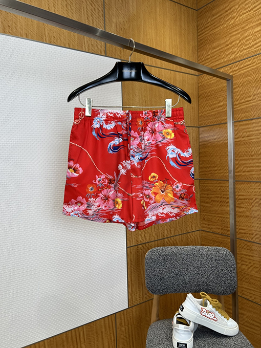 グッチコピー レトロな波模様と花柄プリントのカジュアルな半袖シャツとショートパンツのセット