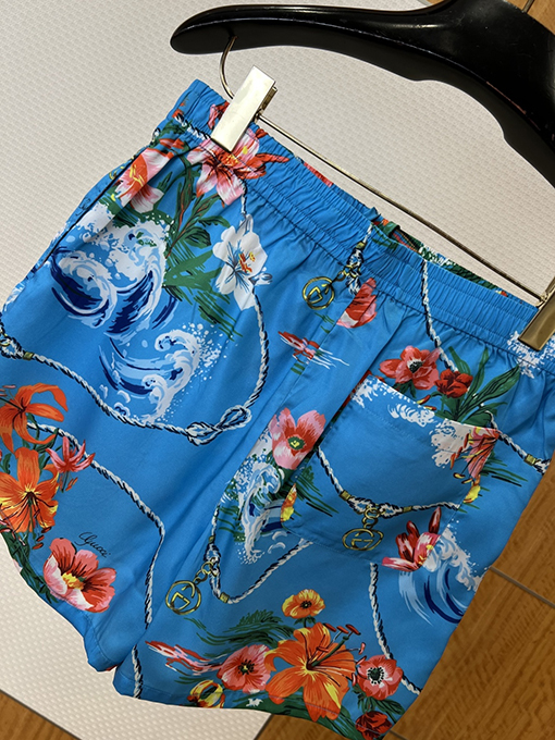 グッチコピー レトロな波模様と花柄プリントのカジュアルな半袖シャツとショートパンツのセット