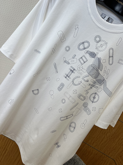 エルメス 全面プリントのクルーネック半袖Tシャツ