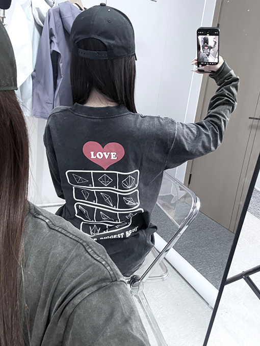 セントマイケル LOVE ウォッシュドハート長袖シャツ